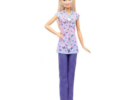 Barbie Nurse Doll with Blonde Hair, Purple Scrubs & Stethoscope Discount